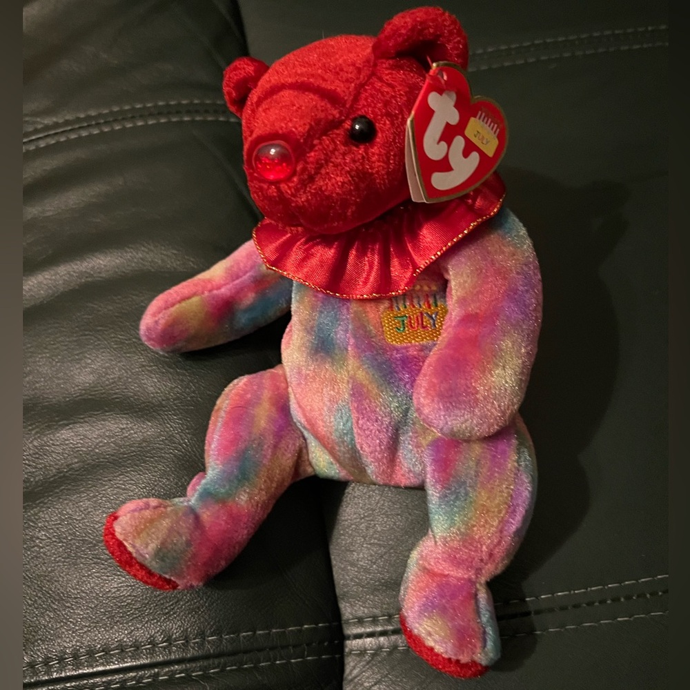 New Beanie baby Ty July birthday Red and Multicolor tye dye Plush Toy nwt